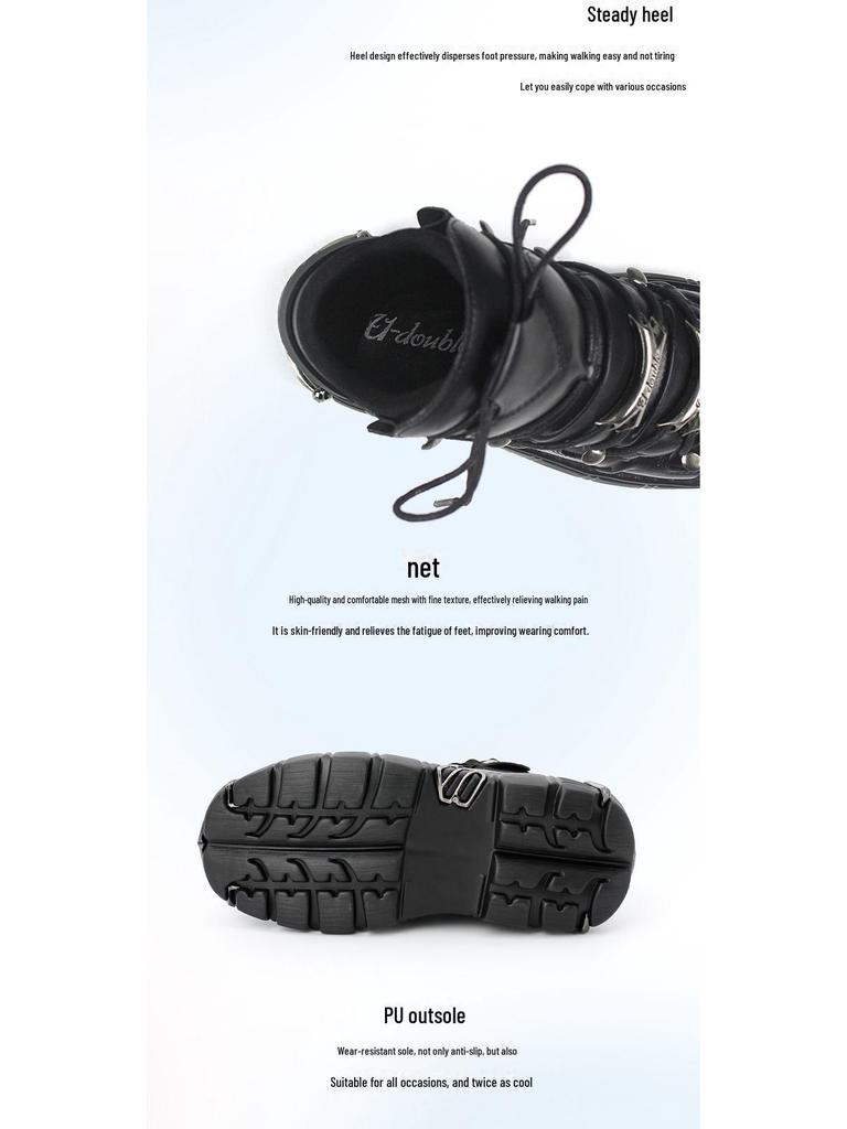 Весна 2024 г. Женские высокие кожаные ботинки в готическом стиле с толстой подошвой