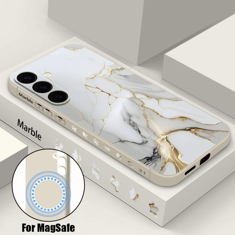 Для Samsung Galaxy S25 Ultra S24 S22 Plus S23 S21 A56 A36 A16 A55 Мраморный узор ударопрочный TPU мягкий для Magsafe магнитный с ремешком тонкий чехол крышка