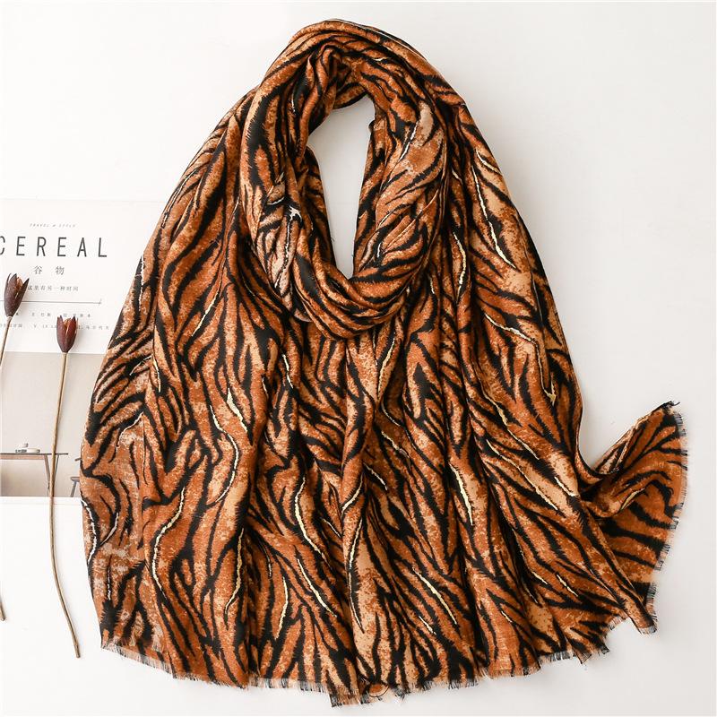 European And American Fashion Cotton Linen Hand Feel Scarf Soft Satin Cotton Hot Stamping Zebra Pattern Winter Warmth Thick Shawl