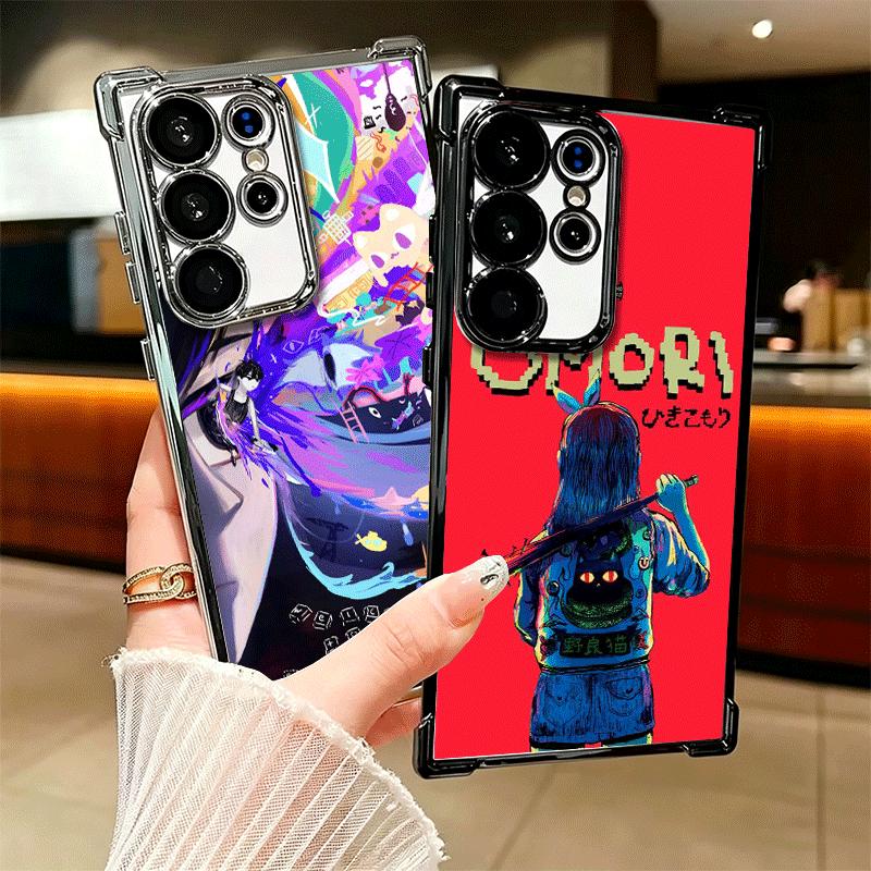 O-Omori Cartoon Game Plating Phone Case For Samsung Galaxy S24 S25 FE S26 Edge S23 Ultra S22 S21 Plus S20 Anti-Fall Airabag Cove