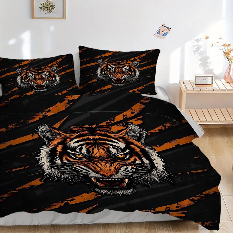3pcs Orange Stripes Tiger Quilt Set Cartoon Themed Bed Quilt Set Lovely Character Bedroom Decor Bed Quilt