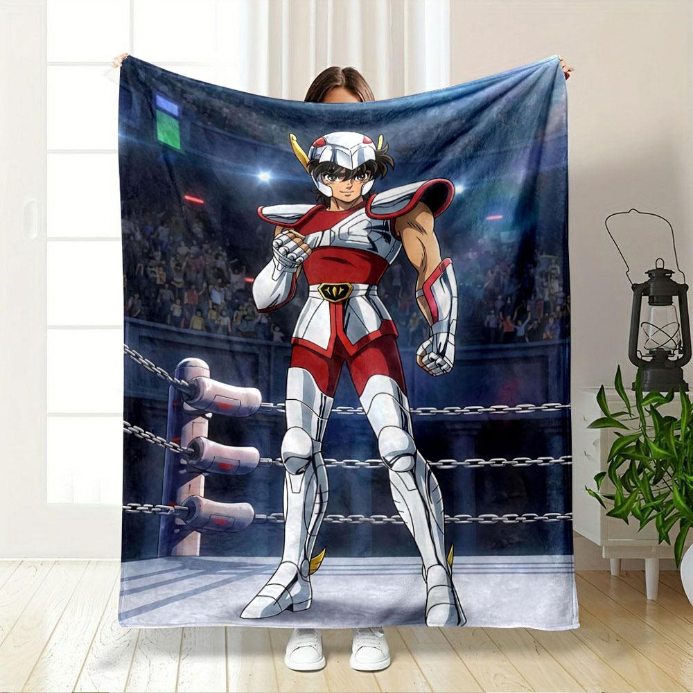 A warrior in red and white armored suit stands in a large ring arena. for all seasons blanket lunch break throw gift