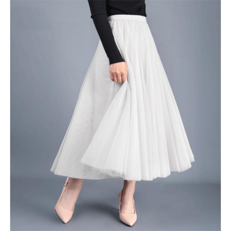 Женская модная свободная юбка-трапеция из сетки, весна-лето, новые однотонные повседневные юбки с высокой талией и складками для женщин, элегантная винтажная узкая женская юбка 3392