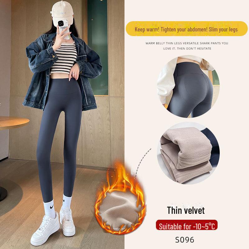 2025 Women's High-Waist Barbie Yoga Shark Pants: Slimming, Tight-Fit Velvet Leggings for Autumn & Winter