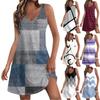 Женские повседневные летние платья-майки с карманами, полосатые лоскутные платья без рукавов с v-образным вырезом и принтом