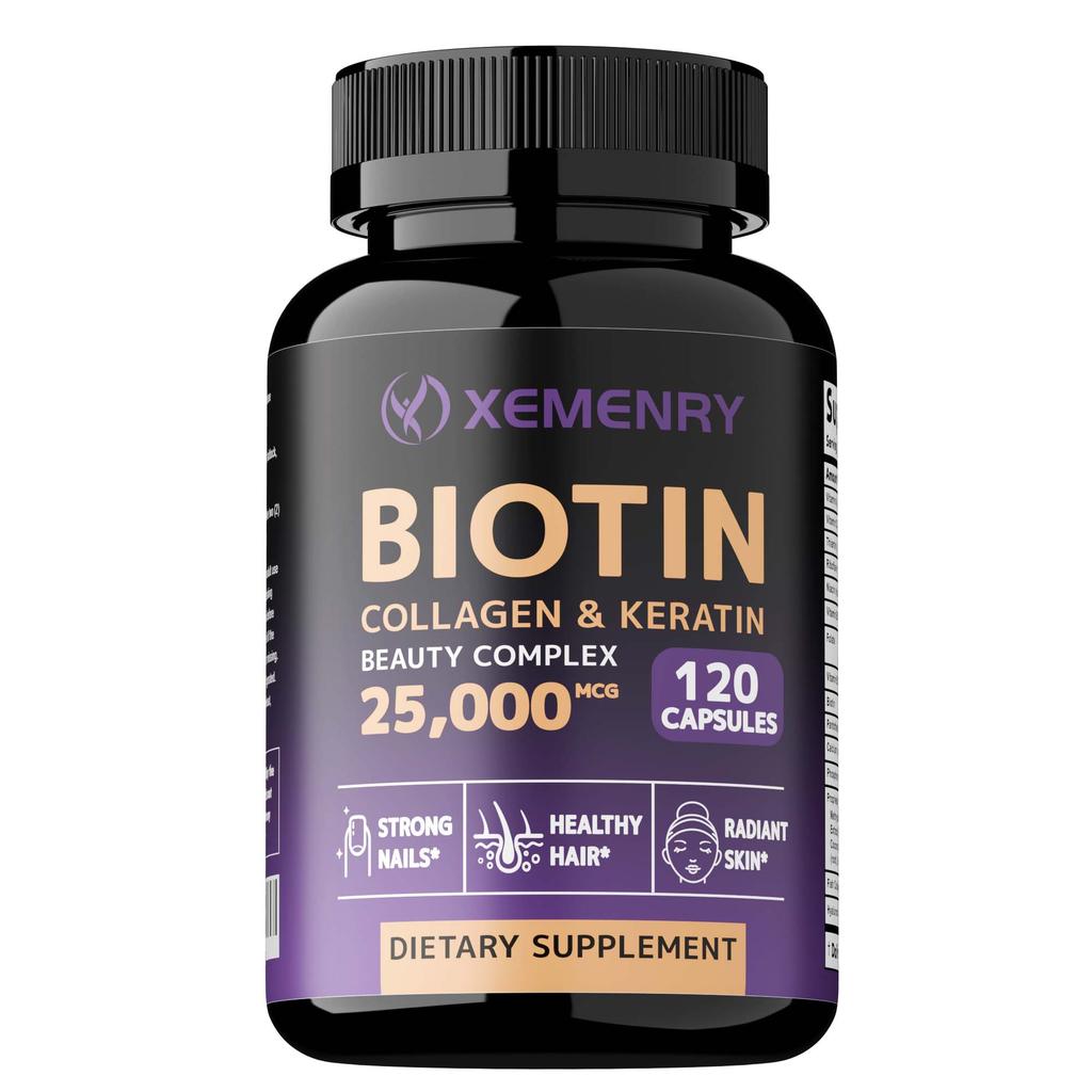 High-content biotin complex capsules, 25000mcg biotin, collagen, keratin, suitable for both men and women.