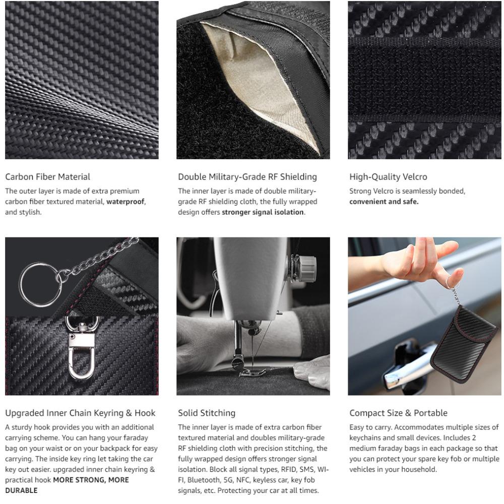 Держатель из углеродного волокна с блокировкой RFID-сигнала, сумка для хранения ключей для ключей Faraday, защита безопасности