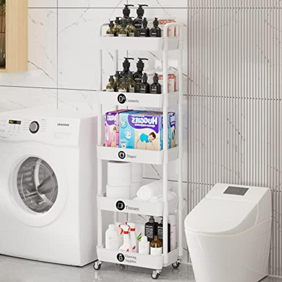 5-Tier Rolling Cart with Wheels Multifunction Utility Storage Carts Kitchen Storage Organizer Mobile Shelving Unit for Bathroom