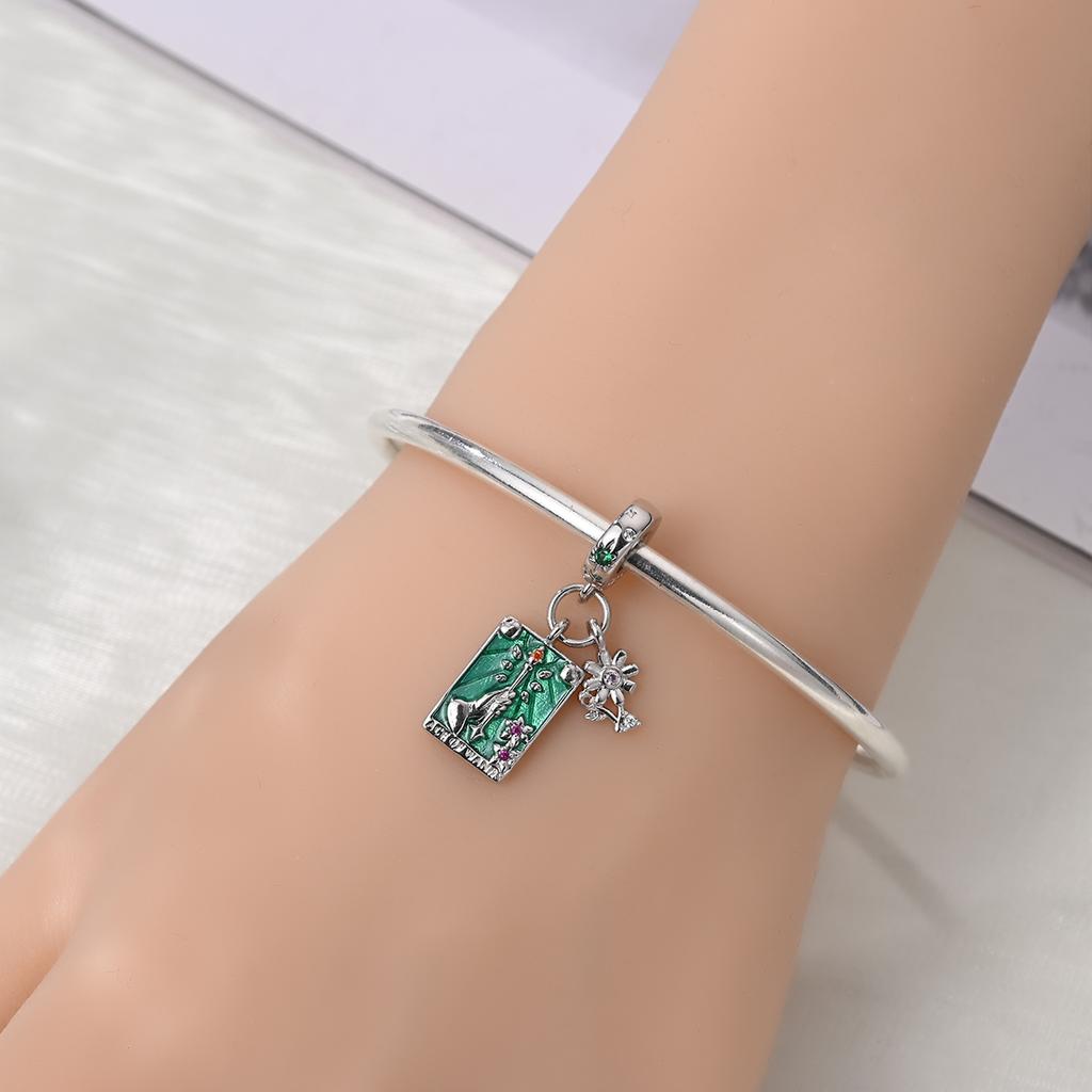 Luck Charm 925 Silver Four Leaf Clover Green Tree Frog Turtle Bead Pendant For Bracelet Women DIY Jewelry Gift