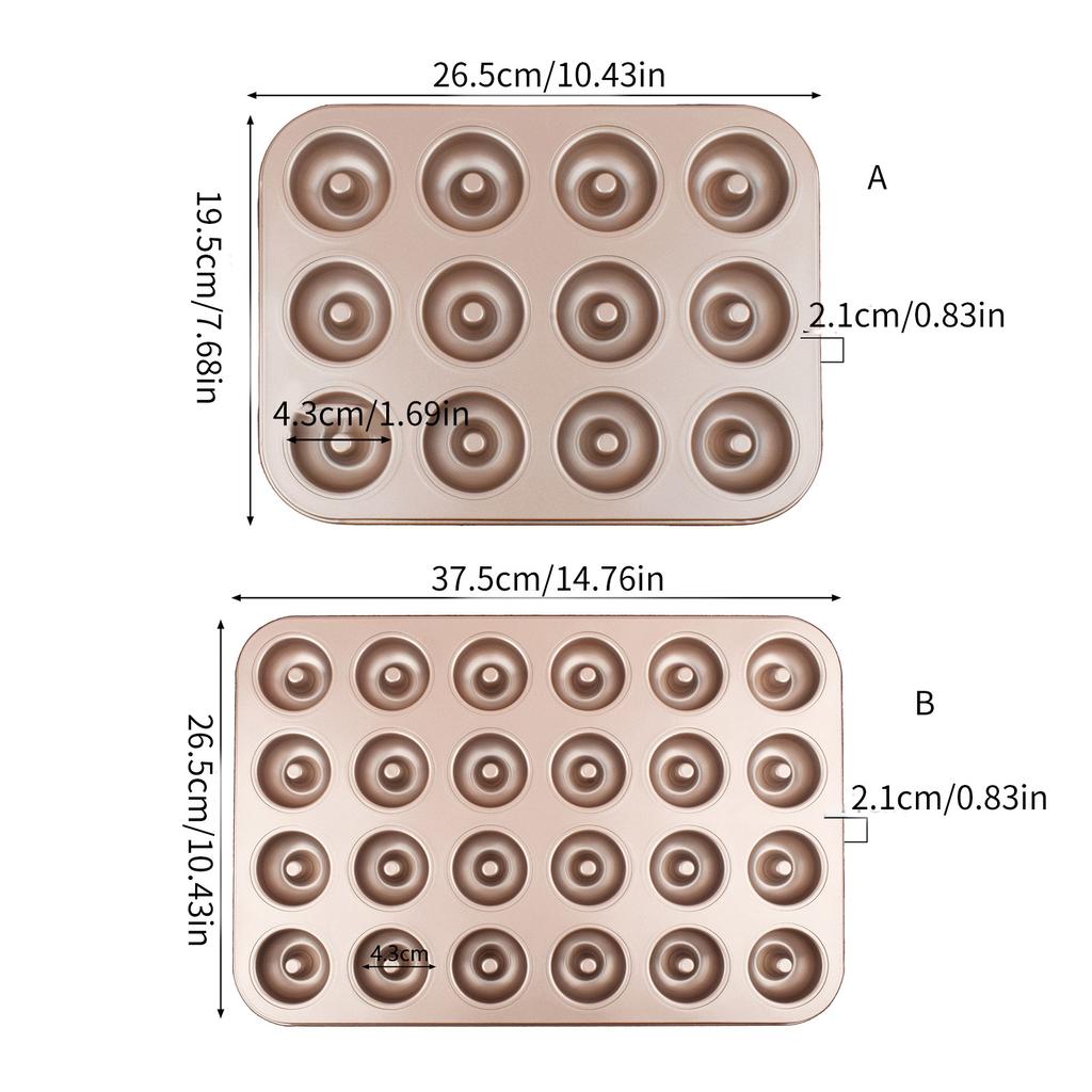 12/24 Cavity Doughnut Baking Pan Nonstick Cake Baking Pan Carbon Steel Mini Donut Mold Doughnut Bakeware Tray Durable
