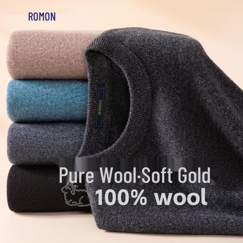 ROMON Мужской тонкий свитер из 100% мериносовой шерсти с круглым вырезом