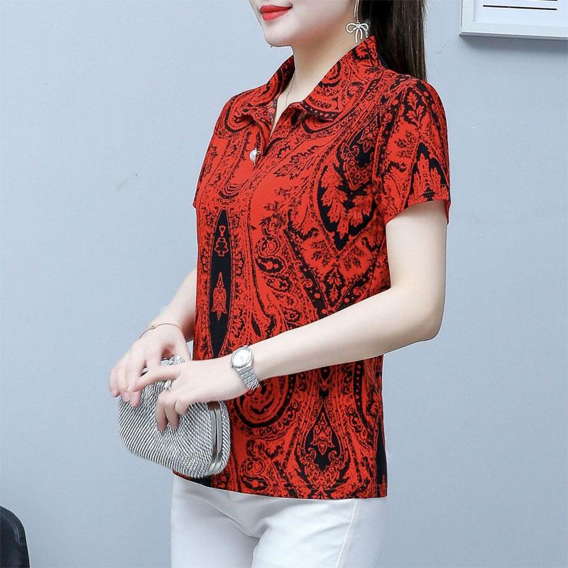 Women's Vintage Folk Printed Shirt Fashion Decoration Summer Turn-down Collar Commute Straight Blouse
