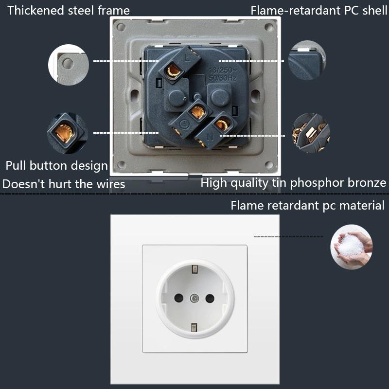 Двойная настенная розетка USB стандарта ЕС, электрическая розетка с портом быстрой зарядки USB Type-C 16A, розетка для панели ПК 220 В