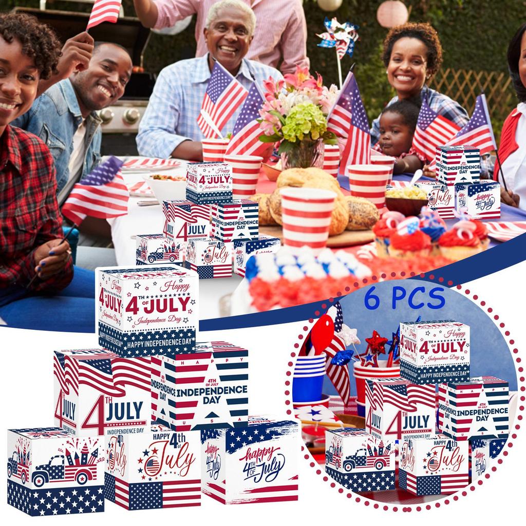 6 упаковок, трехмерная бумажная упаковка ко Дню независимости Америки, упаковка для конфет, закусок, декоративный реквизит, товары для вечеринок