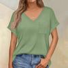 Женские топы с коротким рукавом, рубашки с v-образным вырезом и нагрудными карманами, свободные повседневные базовые футболки, летняя одежда