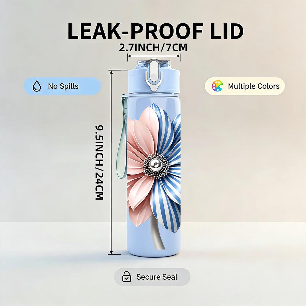 1PC Blue Spotted Flower Graphic,750ml Color Plastic Sports Water Bottle,Leakproof Flip Straw Lid,Suitable for Sports Office Home Use