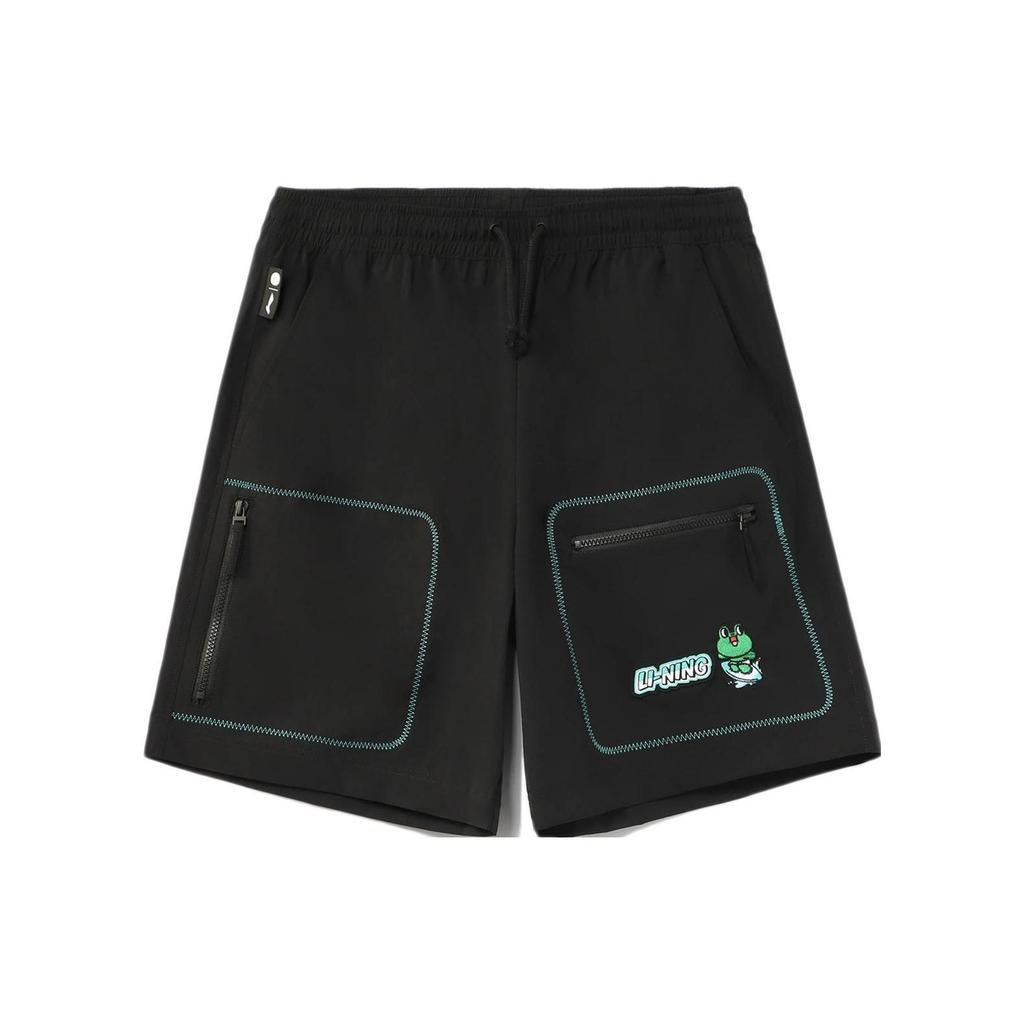 Li Ning X Line Friends Sports Fashion Series Cartoon Frog Embroided Logo Loose Sports Shorts Unisex Shorts Black AKSR658-1