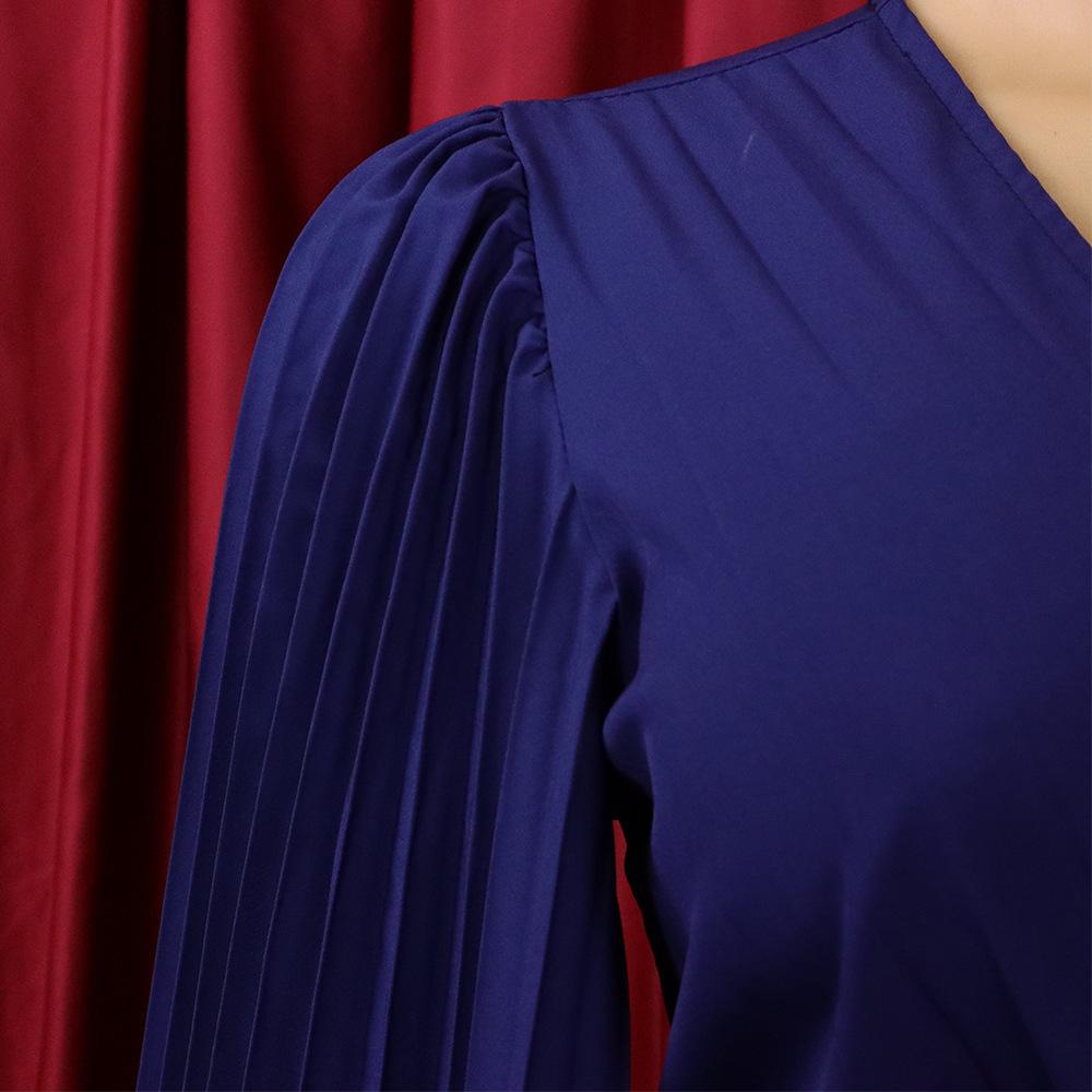 Европейское и американское женское сексуальное плиссированное вечернее платье макси с V-образным вырезом