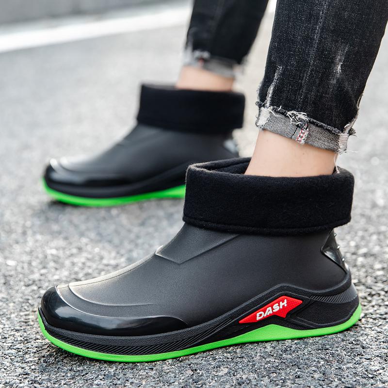 Мужские модные короткие непромокаемые сапоги, нескользящие, водонепроницаемые, кухонные, резиновые сапоги, мягкая подошва, износостойкая обувь для автомойки, для работы и отдыха на воде