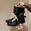 Fashion Spring New Flat Single Boot Women Fashion Round Head Front Lacing Soft Sole Anti-slip Wear-resistant Mid-calf Boots