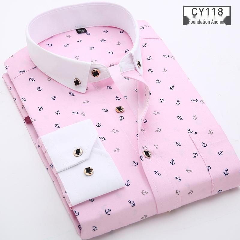 Новая мужская рубашка с длинным рукавом в клетку и цветочным принтом Slim Fit - Корейская повседневная мода