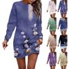Women's Round Neck Flower Print Long Sleeved Hip Hugging Dress, Sanitary Dress