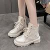 Booties Platform Woman Short Shoes Chunky Combat Punk Style Ankle Boots for Women Fur Leather White Designer Luxury Winter 2024