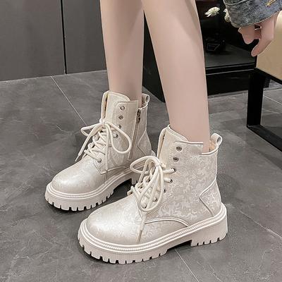 Модные ботильоны на платформе, женские короткие туфли, массивные боевые ботинки в стиле панк, женские ботильоны из меха и кожи, белые дизайнерские роскошные ботинки на зиму 2024 года