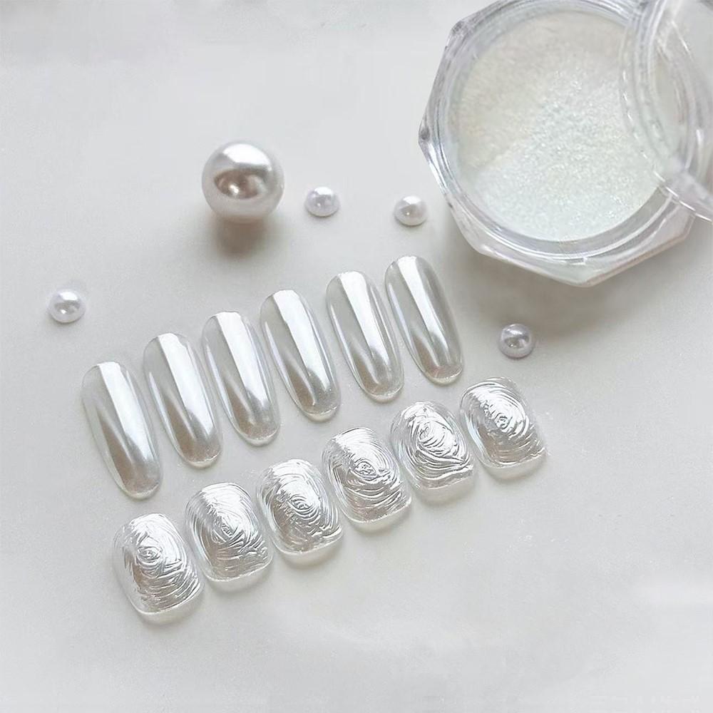 1box Chrome Milk White Pearl Nail Powder High Gloss Natural Pearl Moonlight Nail Pigment Unicorn Chrome Nail Rubbing Dust 0.3g#R