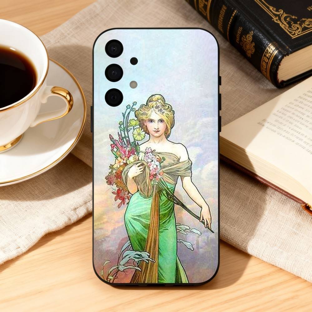 A-Alfons M-Mucha Primavera Phone Case For Samsung Galaxy A73,A72,A71,A70,A53,A52,A51,Soft Silicone Black Cover