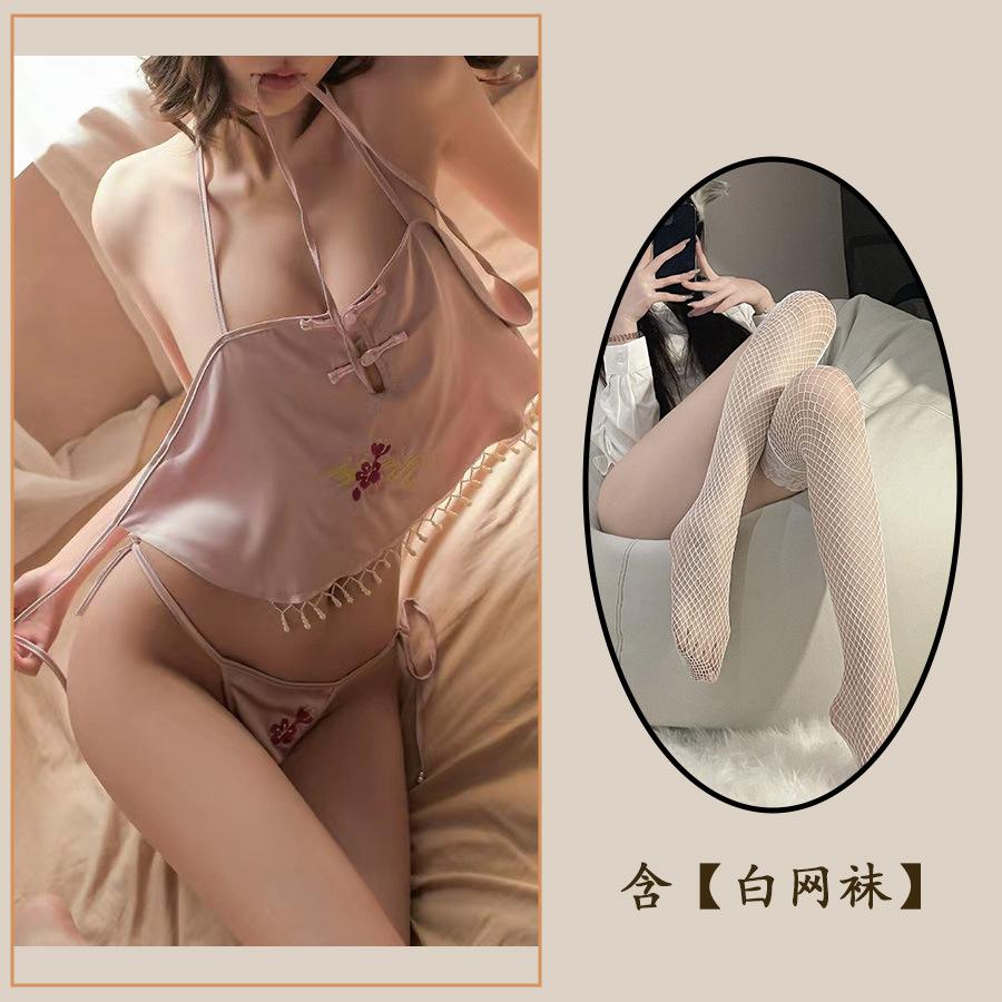 Сексуальная сексуальная женская пижама с карманом на животе, горячая страсть, бретелька на шее, чонсам, ретро, шнуровка, полая женщина