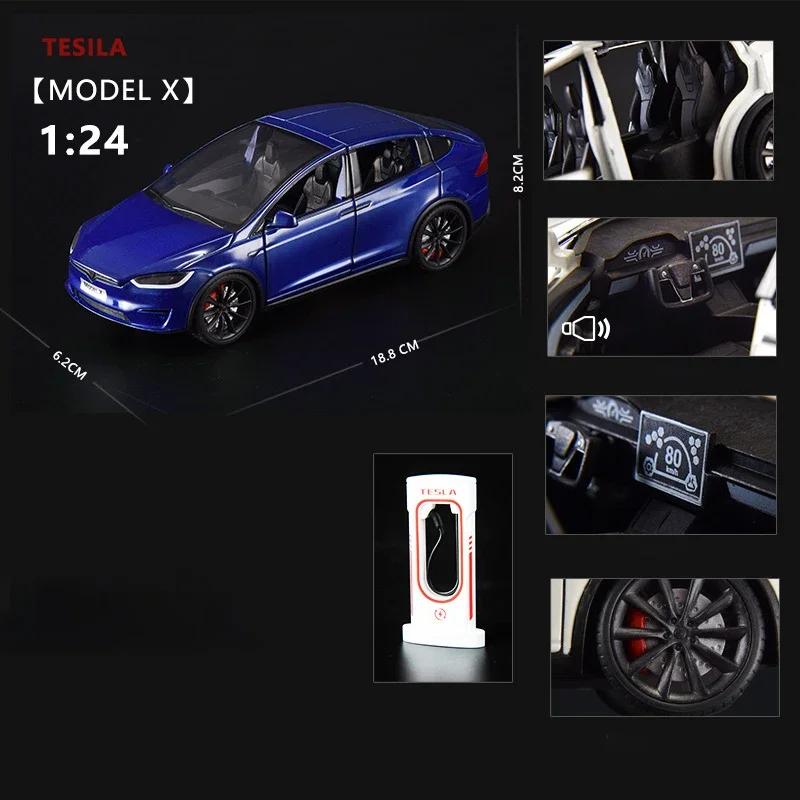 1:24 Модель Tesla X Модель Tesla 3 Сплав Литой Игрушечная Модель Автомобиля Звук и Свет Детская Игрушка Коллекционные Предметы Подарок на День Рождения