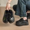 Black Versatile British Style Retro Platform Small Leather Shoes Women's 2025 New Summer French Heightening Round Head Single Shoes