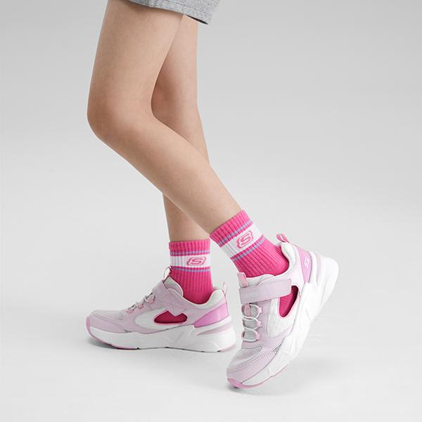 Skechers Модные Сандалии на Липучке Повседневные Для Улицы Бега Нескользящие Прочные Спортивные Сандалии Детские Сандалии Белый Розовый 319025L-PKW
