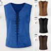 Men Pirate Vest Vintage Medieval Lace Up Solid Color V Neck Sleeveless Cosplay Performance Hallowen Party Role Play Tank Top