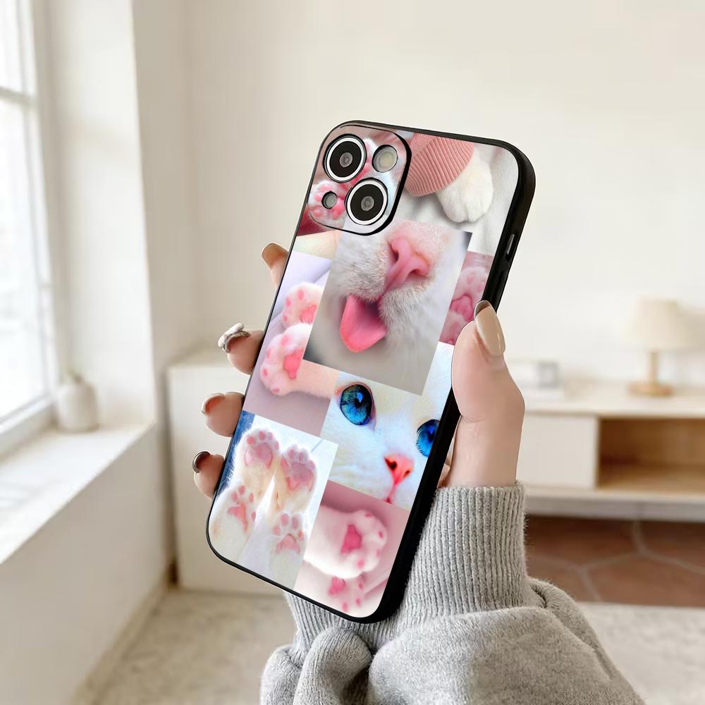 Милый чехол для телефона с рисунком кошки, мягкий, подходит для iPhone 17 16 15 14 13 12 11 Pro/Max/Plus, противоударная задняя крышка
