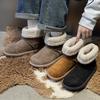 Vintage Snow Boots Fleece Flat Bottom Comfortable Couple Snow Boots 22715-11715-Black, Khaki, Camel-J