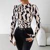 Women's Long Sleeve Shirts Geo Print Ruched Tees Mock Neck Elegant T-Shirt Tops