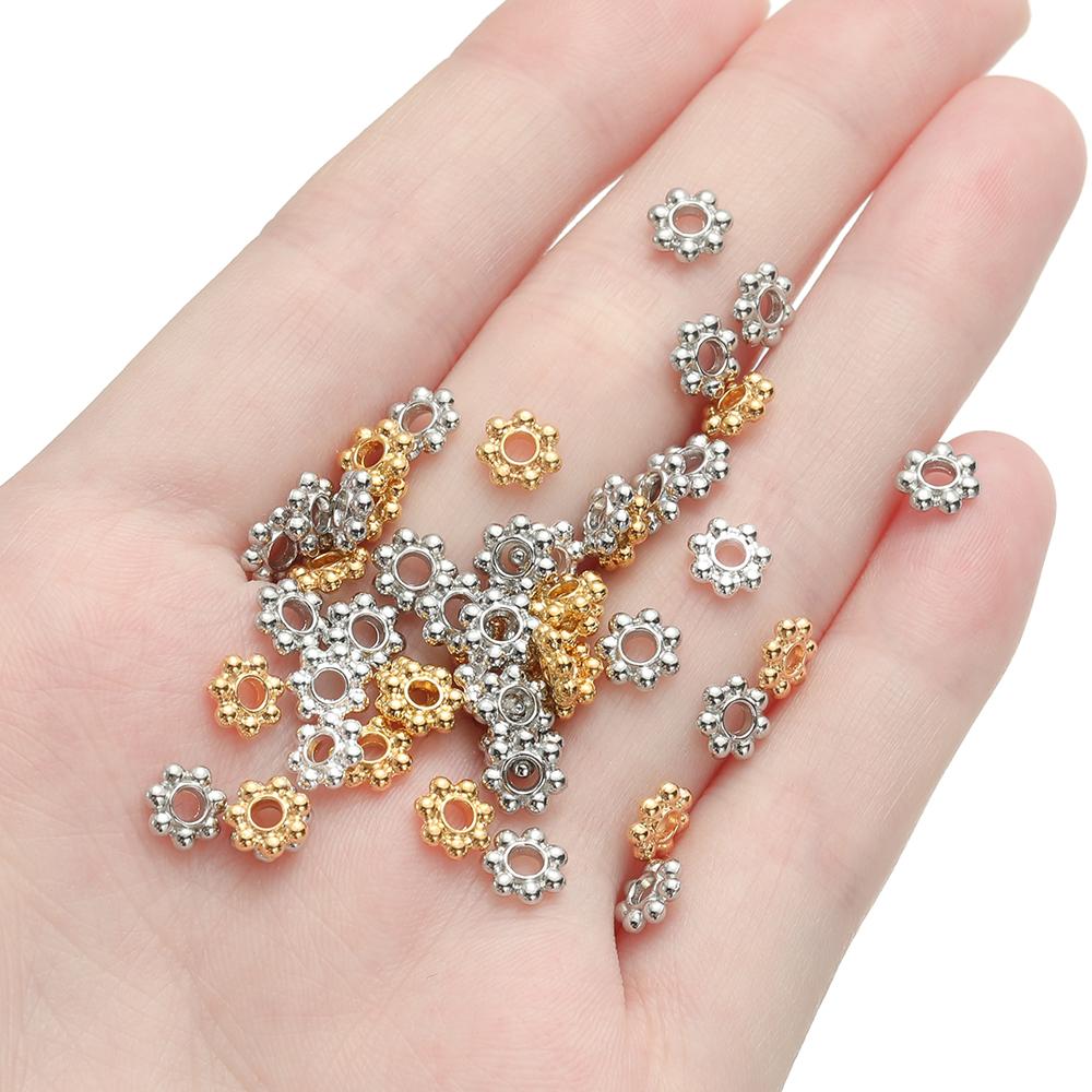 100/200pcs 6mm Alloy Flower Spacer Beads Daisy Metal Jewelry Spacers for Bracelet Necklace Jewelry Making Accessories