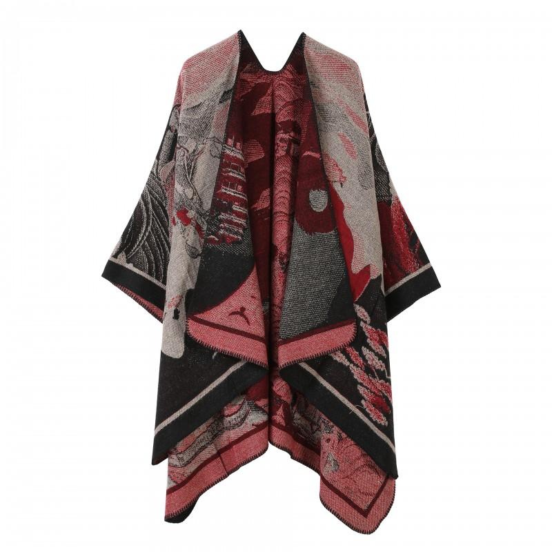 Retro Ethnic Knit Shawl Cape Double-sided Warm Women Fashion Outerwear