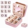 1PC A-Z Letter Jewelry Box Travel Portable Mini Alphabet Jewelry Case Pink PU Leather Small Jewelry Organizer with Exquisite Letter for Women Girls