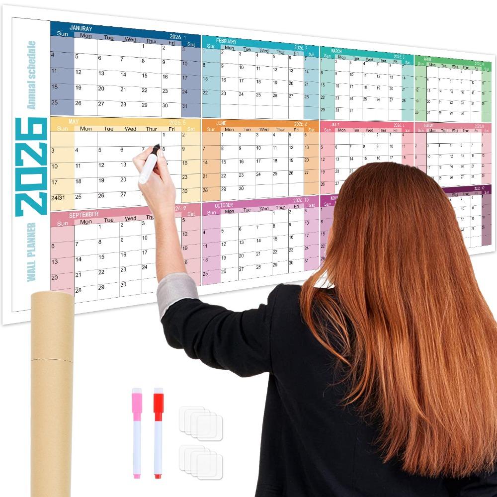 Colorful 2026 English Calendar 42x100cm Monthly Planner Calendar 12 Month Calendar  School