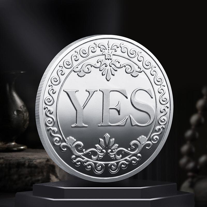 Монета диаметром 4 см. Да или нет. Принять решение. Памятный значок с покрытием. Монеты.