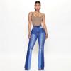 2024 Contrast Color Women's Jeans High Waist Washed Fashion Flare Pants Flared Trousers