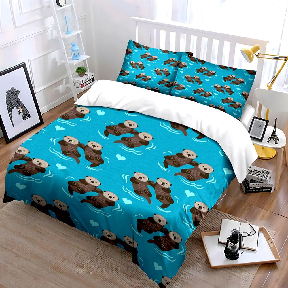 Cute Otter Print Bedding Set Bedding Duvet Cover Set Duvet Cover Pillowcases (1 * Duvet Cover 2 * Pillowcases, without duvet insert)