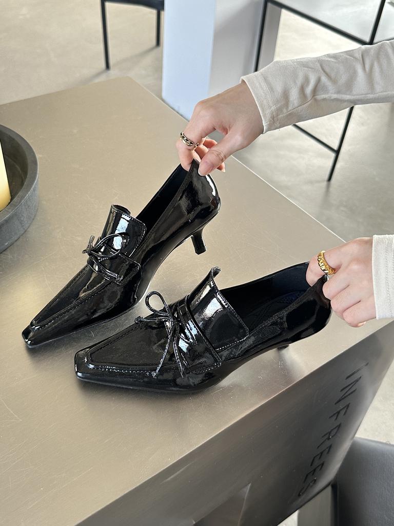 Fashion Round Toe Women Pumps Shallow Slip On Thin High Heels Bow Design Stiletto Dress Shoes Fashion Party Pumps 2024 News 35-39