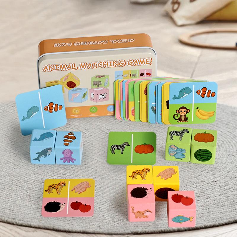 Montessori Iron Box Shadow Matching Board Game Wooden Find Shadow Matched Images Animal Fruit Blocks Puzzles Educational Toys