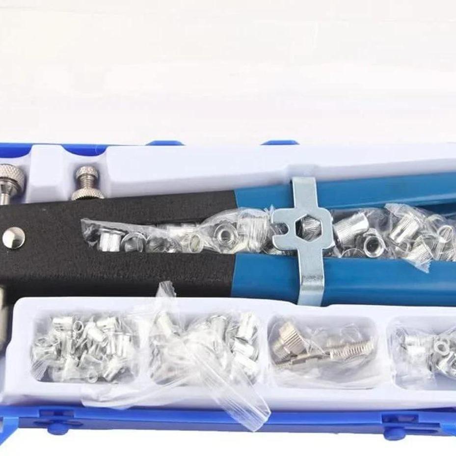 1Set Gun Kit Threaded Nut Rive Tool M3-M8 Aluminum Rivnut Nutsert Riveting Woodworking Tools Set 86Pcs Hand Riveter Nut Rivet