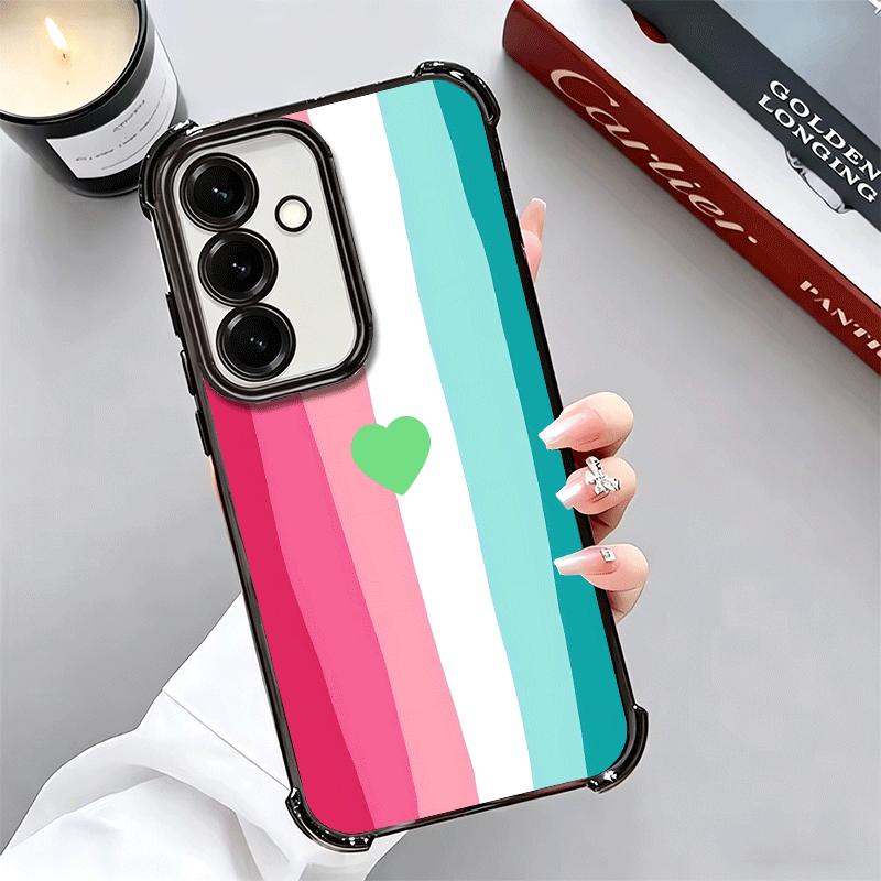 Rainbow Gradient Love Desgin Plating Phone Case For Samsung A17 A07 A37 A57 A16 A56 A15 A55 A14 A54 A13 A53 A26 A36 A25 A35 A24