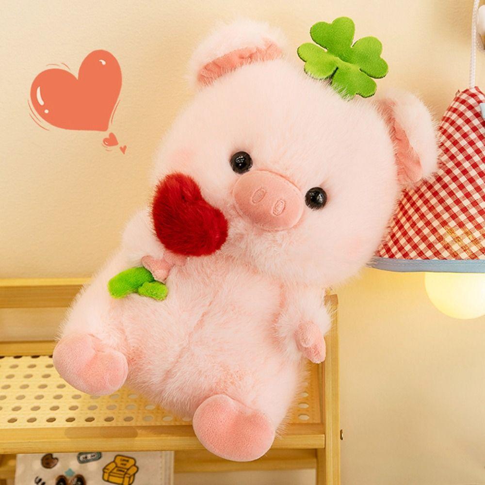 Пушистая мягкая игрушка-плюшевая свинка, набитая ПП-хлопком, плюшевые куклы-свинки, свинка с цветком, плюшевая кукла, домашний декор
